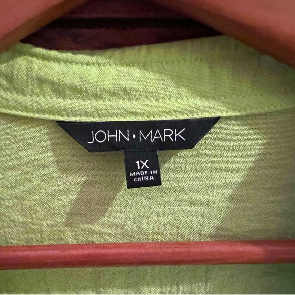 John Mark Boho Button Up Tunic Crochet Sleeve in Lime Green Wire Collar Sz 1X - Picture 3 of 10